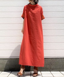 Q | ウェーブ釦サテン切替ワンピース(ワンピース)