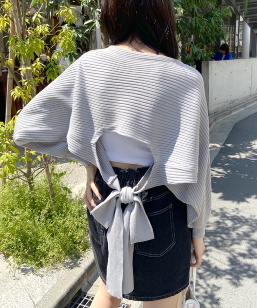 OLIVE des OLIVE（オリーブデオリーブ）の「後リボンボレロカーデ（カーディガン/ボレロ・レディース・ライトグレー/ブラック/パープル/オフホワイト・FREE）」の4枚目の写真