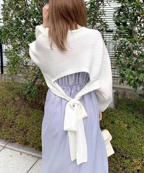 OLIVE des OLIVE（オリーブデオリーブ）の「後リボンボレロカーデ（カーディガン/ボレロ・レディース・ライトグレー/ブラック/パープル/オフホワイト・FREE）」の10枚目の写真