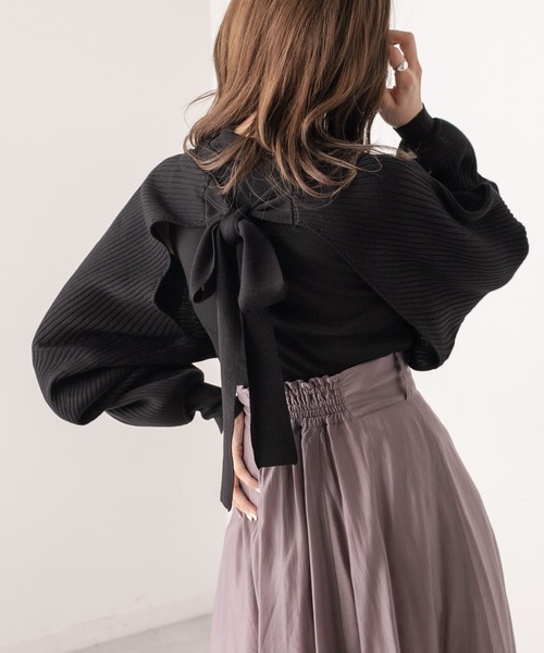 OLIVE des OLIVE（オリーブデオリーブ）の「後リボンボレロカーデ（カーディガン/ボレロ・レディース・ライトグレー/ブラック/パープル/オフホワイト・FREE）」の17枚目の写真