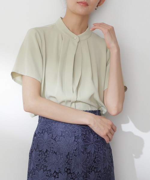 ◆スタンドカラーフロントタックブラウス