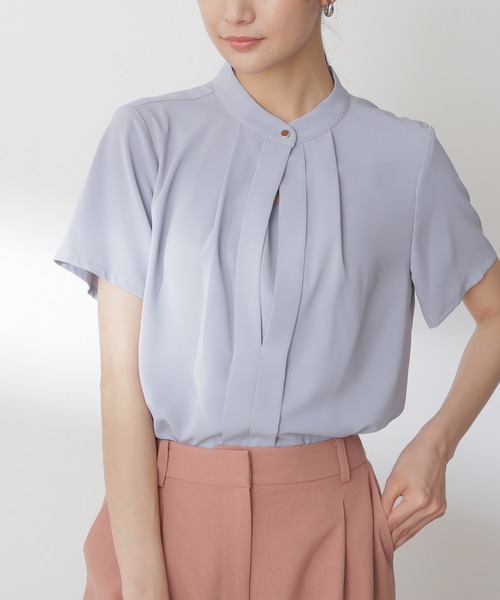 ◆スタンドカラーフロントタックブラウス
