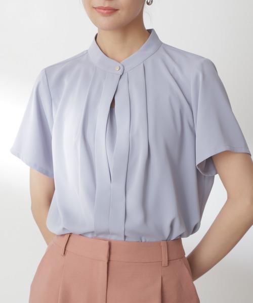 ◆スタンドカラーフロントタックブラウス