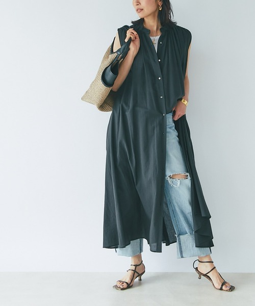 RIVE DROITE(リヴドロワ)の「コットンギャザーシャツワンピース(ワンピース・レディース・ブラック/イエロー/グリーン・FREE)」の1枚目の写真