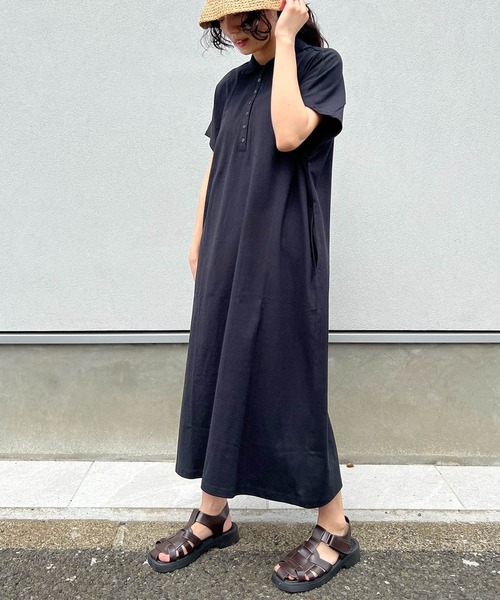 AS KNOW AS plus（アズノゥアズプラス）の「●釦並んでポロワンピース（ワンピース・レディース・ブラック/カーキ/ネイビー系・FREE）」の2枚目の写真