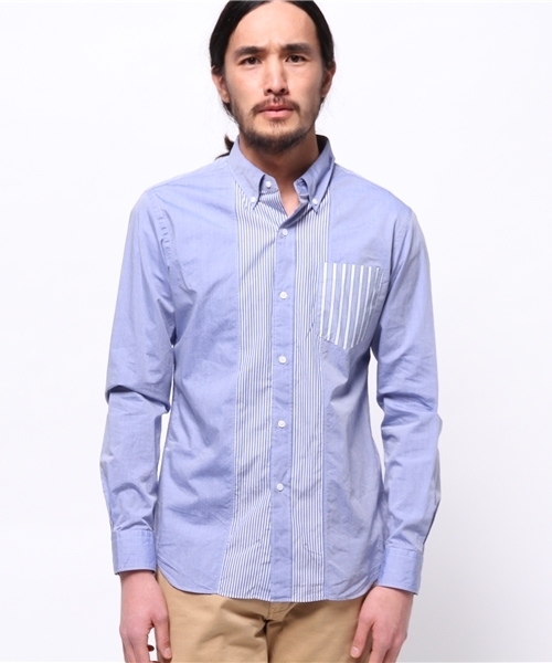 EDIFICE（エディフィス）の「◇コンビネーションストライプボタンダウンシャツ（シャツ/ブラウス・メンズ・ホワイト/ブルー系その他・44/48/46/50）」の3枚目の写真