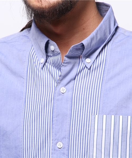 EDIFICE（エディフィス）の「◇コンビネーションストライプボタンダウンシャツ（シャツ/ブラウス・メンズ・ホワイト/ブルー系その他・44/48/46/50）」の6枚目の写真