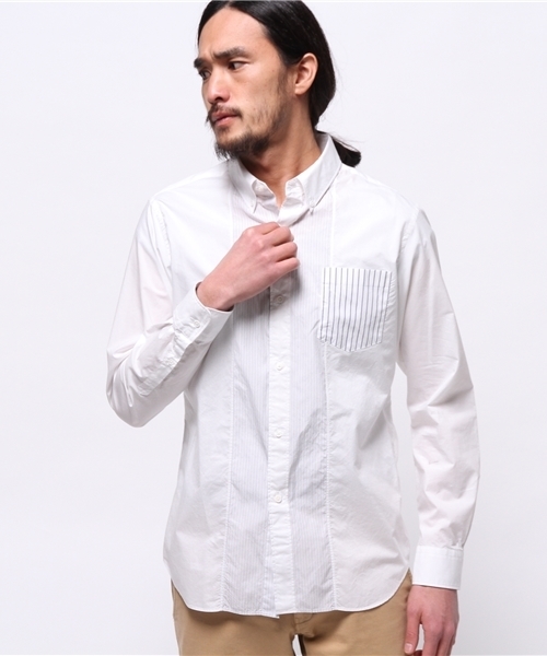 EDIFICE（エディフィス）の「◇コンビネーションストライプボタンダウンシャツ（シャツ/ブラウス・メンズ・ホワイト/ブルー系その他・44/48/46/50）」の14枚目の写真