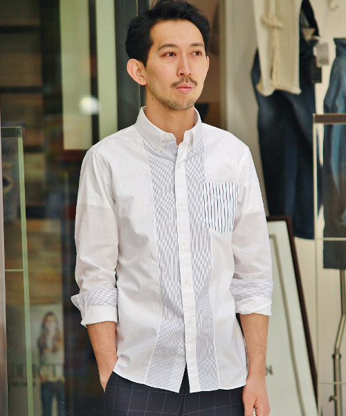 EDIFICE（エディフィス）の「◇コンビネーションストライプボタンダウンシャツ（シャツ/ブラウス・メンズ・ホワイト/ブルー系その他・44/48/46/50）」の16枚目の写真