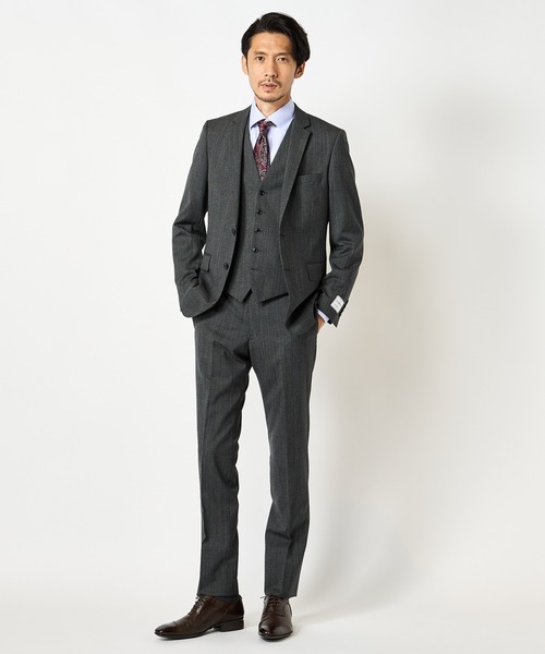 NARROW TW ヘリンボーンスーツ/別売りベストあり/2ピースビジネスセットアップスーツ