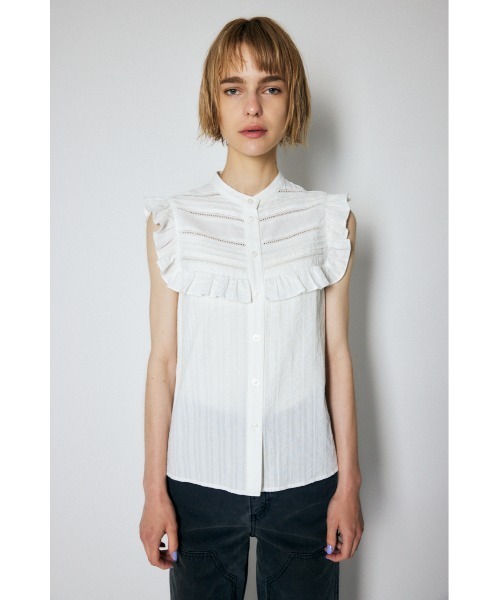 MOUSSY（マウジー）の「PIN TUCK RUFFLE ブラウス（シャツ/ブラウス・レディース・ホワイト/ブラック/ネイビー・FREE）」の4枚目の写真