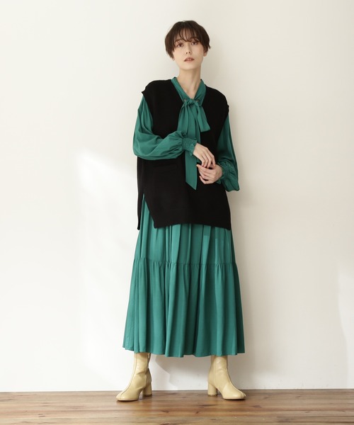 N.（N. Natural Beauty Basic）（エヌエヌナチュラルビューティーベーシック）の「【松井愛莉さん着用】◆ミドルＶニットベスト（ベスト・レディース・ブラック/ブラックミックス/オフホワイト・MEDIUM）」の12枚目の写真