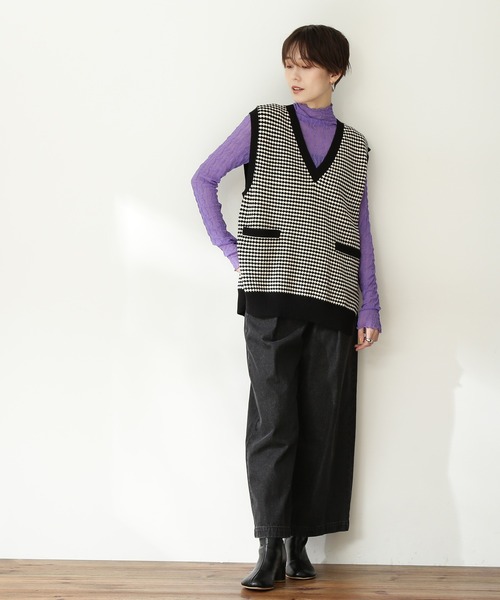 N.（N. Natural Beauty Basic）（エヌエヌナチュラルビューティーベーシック）の「【松井愛莉さん着用】◆ミドルＶニットベスト（ベスト・レディース・ブラック/ブラックミックス/オフホワイト・MEDIUM）」の8枚目の写真