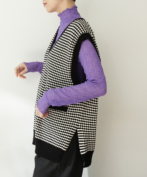 N.（N. Natural Beauty Basic）（エヌエヌナチュラルビューティーベーシック）の「【松井愛莉さん着用】◆ミドルＶニットベスト（ベスト・レディース・ブラック/ブラックミックス/オフホワイト・MEDIUM）」の7枚目の写真