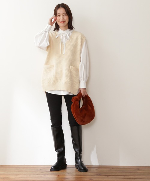 N.（N. Natural Beauty Basic）（エヌエヌナチュラルビューティーベーシック）の「【松井愛莉さん着用】◆ミドルＶニットベスト（ベスト・レディース・ブラック/ブラックミックス/オフホワイト・MEDIUM）」の19枚目の写真