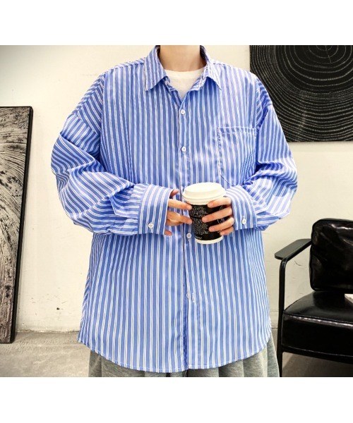 売り切れました♡ストライプシャツブラウス♡ 先染めストライプフリルブラウス※WEB Store限定販売