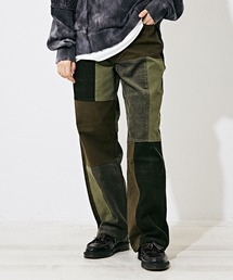 ミックスコーデュロイパッチワークストレートパンツ