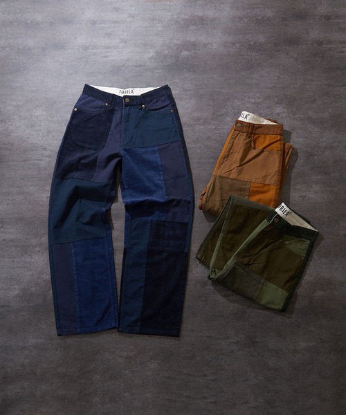TOBILA（トビラ）の「ミックスコーデュロイパッチワークストレートパンツ（その他パンツ・レディース・ブラウン/ネイビー/カーキ・L/M）」の9枚目の写真