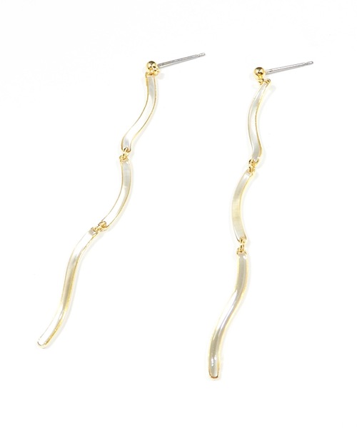 The Rule(ザルール)の「The Rule ザルール : Connect pieced earring :ロングシルエットピアス(ピアス(両耳用)・レディース・ダークブルー/ベージュ/クリア・FREE)」の3枚目の写真