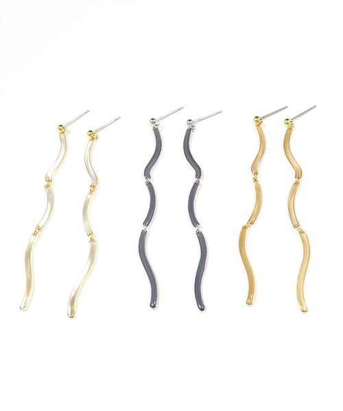 The Rule(ザルール)の「The Rule ザルール : Connect pieced earring :ロングシルエットピアス(ピアス(両耳用)・レディース・ダークブルー/ベージュ/クリア・FREE)」の6枚目の写真