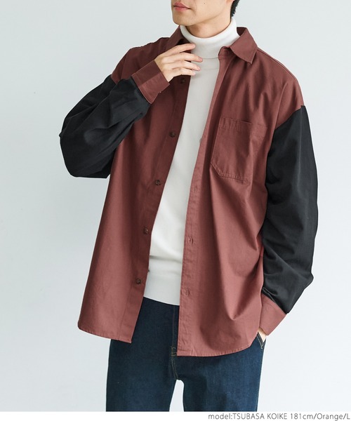 coca(coca)(コカ)の「メンズツイル配色オーバーシャツ(シャツ/ブラウス・メンズ・オレンジ/ブラック・M/L)」の10枚目の写真