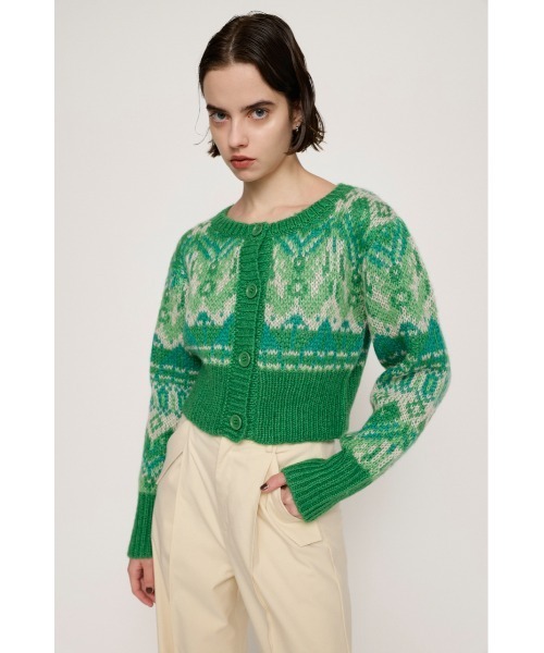 SLY(スライ)の「FAIR ISLE MOHAIR MG CROP CD フェアアイル モヘア ミドルゲージ クロップ カーディガン(カーディガン/ボレロ・レディース・イエロー系その他/グリーン系その他2・FREE)」の2枚目の写真