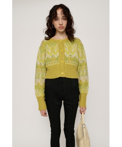SLY(スライ)の「FAIR ISLE MOHAIR MG CROP CD フェアアイル モヘア ミドルゲージ クロップ カーディガン(カーディガン/ボレロ・レディース・イエロー系その他/グリーン系その他2・FREE)」の11枚目の写真