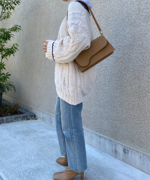 yuue' ( wear )(ユーイ)の「オーバーサイズケーブルニット(ニット/セーター・レディース・ネイビー/ホワイト/レッド・FREE)」の20枚目の写真