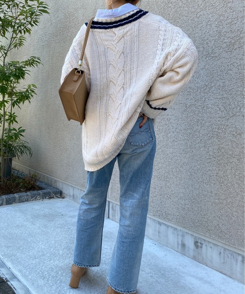 yuue' ( wear )(ユーイ)の「オーバーサイズケーブルニット(ニット/セーター・レディース・ネイビー/ホワイト/レッド・FREE)」の21枚目の写真