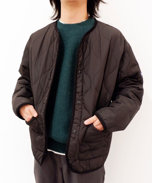 Grand PARK（グランドパーク）の「ライナーキルト中綿ブルゾン（ノーカラーコート・メンズ・ブラック/グレー/オリーブ・MEDIUM/LARGE/X-LARGE）」の11枚目の写真