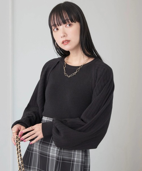 earth music&ecology(アースミュージックアンドエコロジー)の「ボレロレイヤード風ニットプルオーバー(ニット/セーター・レディース・ブラック/ブルー/アイボリー/モカ・FREE)」の3枚目の写真