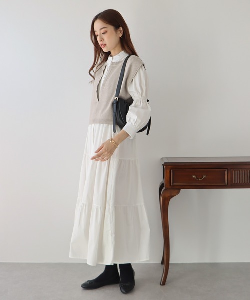 BLUEEAST(ブルーイースト)の「ニットベスト&タートルニットワンピース セットアップ(ワンピース・レディース・ブラック/ベージュ/パープル/ブラウン/グレー・MEDIUM)」の9枚目の写真