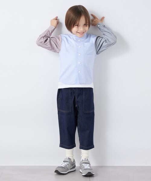SHIPS any（シップス エニィ）の「SHIPS any: バンドカラー オックス シャツ <KIDS>（シャツ/ブラウス・キッズ・マルチ/ライトグレー/ライトブルー・M(125-135)/S(110-120)/L(140-150)）」の5枚目の写真