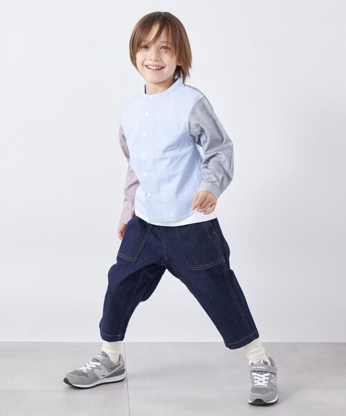 SHIPS any（シップス エニィ）の「SHIPS any: バンドカラー オックス シャツ <KIDS>（シャツ/ブラウス・キッズ・マルチ/ライトグレー/ライトブルー・M(125-135)/S(110-120)/L(140-150)）」の4枚目の写真