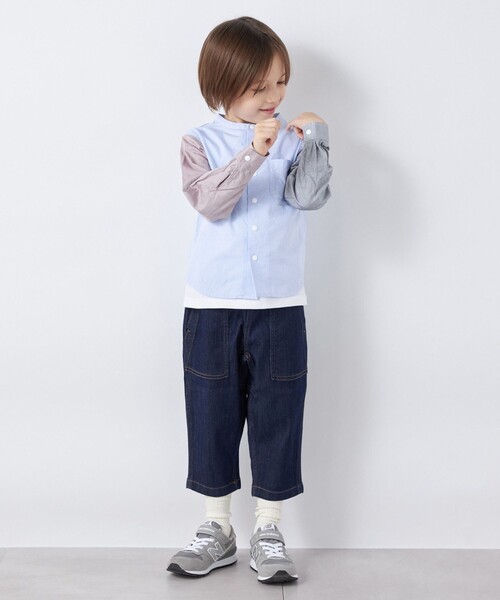 SHIPS any（シップス エニィ）の「SHIPS any: バンドカラー オックス シャツ <KIDS>（シャツ/ブラウス・キッズ・マルチ/ライトグレー/ライトブルー・M(125-135)/S(110-120)/L(140-150)）」の6枚目の写真