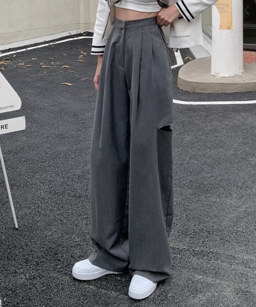 セール】サイドカットアウトワイドレッグパンツ（スラックス