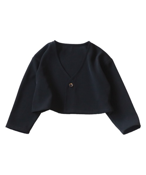 antiqua(アンティカ)の「シンプルショートジャケット(ノーカラージャケット・キッズ・ライトベージュ/ブラック・130/140/150/160)」の11枚目の写真