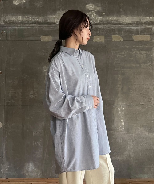 cona（コナ）の「【ZOZO限定】ストライプオーバーシャツ（シャツ/ブラウス・レディース・ピンク/ネイビー/ミント・FREE）」の8枚目の写真