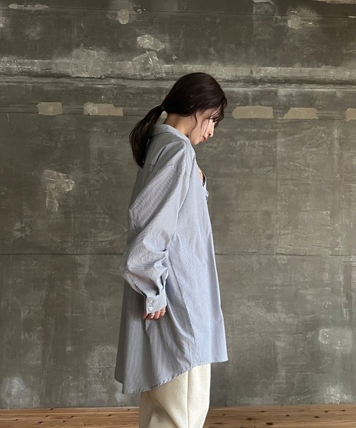 cona（コナ）の「【ZOZO限定】ストライプオーバーシャツ（シャツ/ブラウス・レディース・ピンク/ネイビー/ミント・FREE）」の6枚目の写真