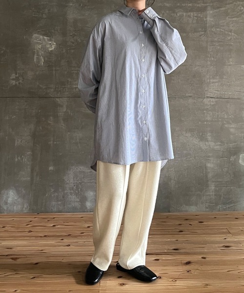 cona（コナ）の「【ZOZO限定】ストライプオーバーシャツ（シャツ/ブラウス・レディース・ピンク/ネイビー/ミント・FREE）」の4枚目の写真