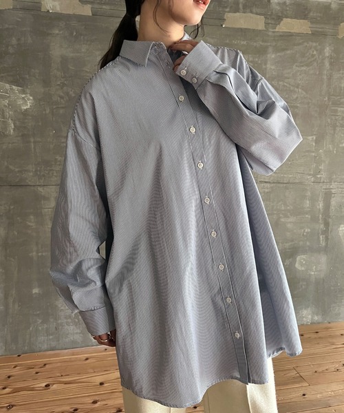 cona（コナ）の「【ZOZO限定】ストライプオーバーシャツ（シャツ/ブラウス・レディース・ピンク/ネイビー/ミント・FREE）」の10枚目の写真