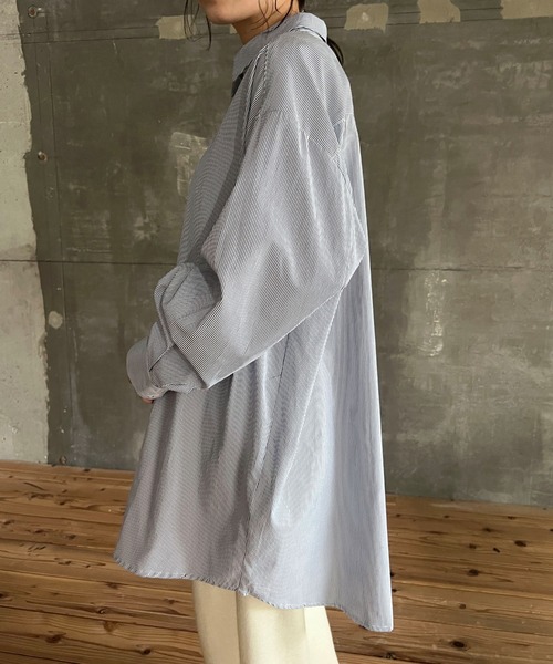 cona（コナ）の「【ZOZO限定】ストライプオーバーシャツ（シャツ/ブラウス・レディース・ピンク/ネイビー/ミント・FREE）」の5枚目の写真