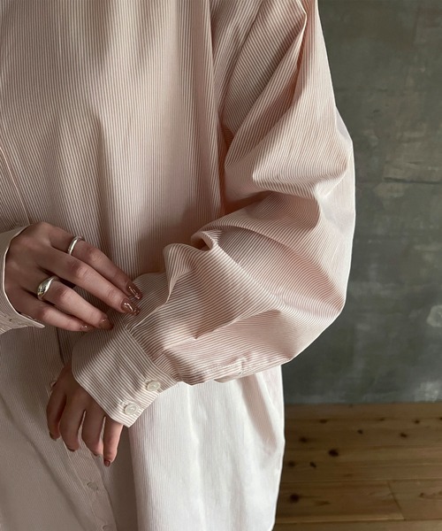 cona（コナ）の「【ZOZO限定】ストライプオーバーシャツ（シャツ/ブラウス・レディース・ピンク/ネイビー/ミント・FREE）」の16枚目の写真