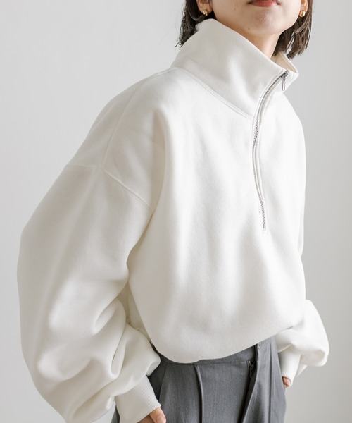 mline（エムライン）の「[mline]ハーフジップスウェット（スウェット・レディース・オフホワイト/ベージュ/ブルー・FREE）」の2枚目の写真