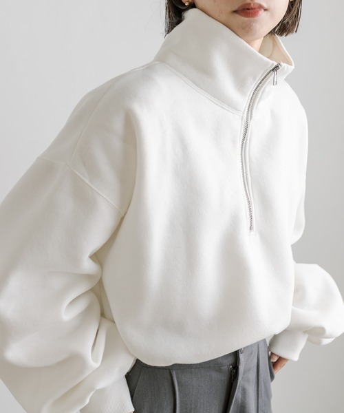 mline（エムライン）の「[mline]ハーフジップスウェット（スウェット・レディース・オフホワイト/ベージュ/ブルー・FREE）」の4枚目の写真