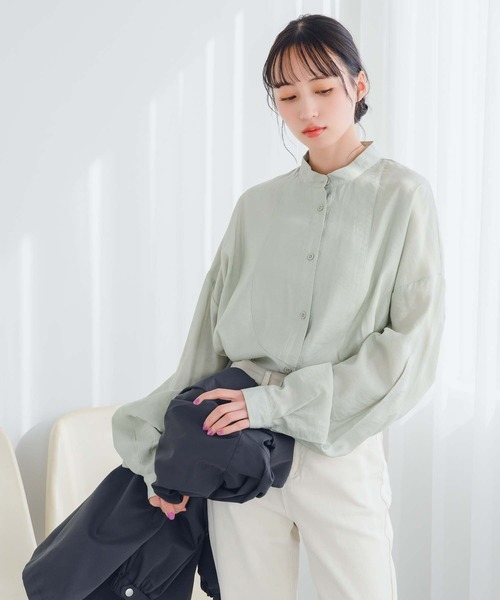 fifth(フィフス)の「ポプリンバンドカラーブラウス(シャツ/ブラウス・レディース・グリーン/ホワイト・M)」の3枚目の写真