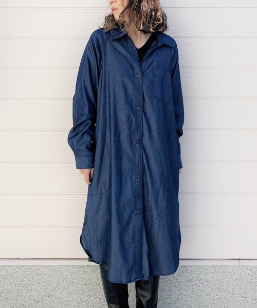 Q（キュー）の「テンセルデニムロングシャツ（シャツワンピース・レディース・ネイビー・MEDIUM）」の2枚目の写真