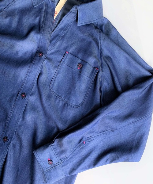 Q（キュー）の「テンセルデニムロングシャツ（シャツワンピース・レディース・ネイビー・MEDIUM）」の5枚目の写真