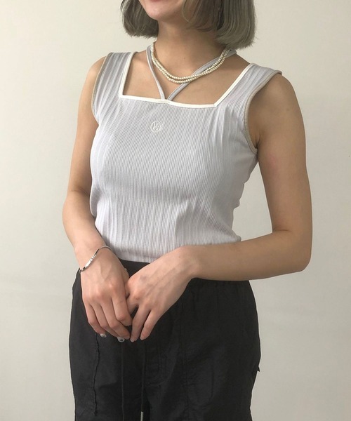 179/WG（イチナナキュウダブルジー）の「配色ホルタータンクトップ（タンクトップ・レディース・オフホワイト/ミント/ブラック/ピンク/ホワイト×ピンク/ブラック系/サックスブルー/ホワイト×グリーン・FREE）」の7枚目の写真