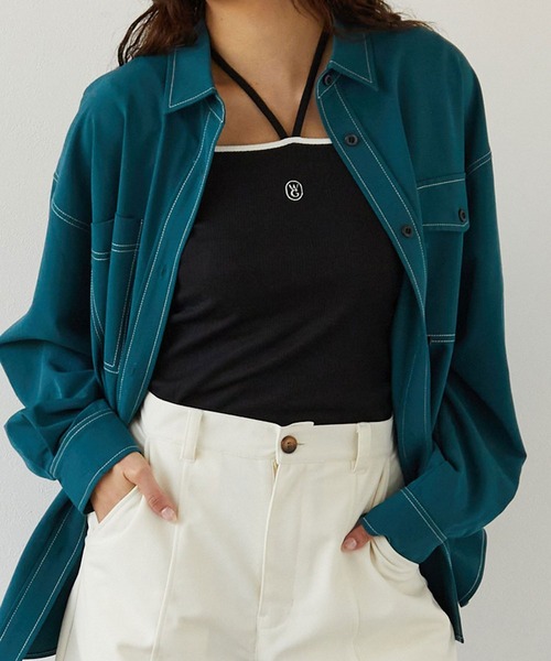 179/WG（イチナナキュウダブルジー）の「配色ホルタータンクトップ（タンクトップ・レディース・オフホワイト/ミント/ブラック/ピンク/ホワイト×ピンク/ブラック系/サックスブルー/ホワイト×グリーン・FREE）」の5枚目の写真